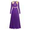 Women Metallic Cross Liturgical Praise Dance Dress Lyrical Dancewear Color Block Full Length Robe Worship Purple + Gold Cross M view 1