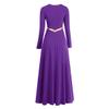 Women Metallic Cross Liturgical Praise Dance Dress Lyrical Dancewear Color Block Full Length Robe Worship Purple + Gold Cross M view 3