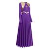 Women Metallic Cross Liturgical Praise Dance Dress Lyrical Dancewear Color Block Full Length Robe Worship Purple + Gold Cross M view 4