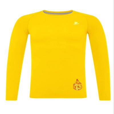 DEVOROPA Youth Boys Compression Thermal Shirt Long Sleeve Kids Fleece Baselayer Soccer Baseball Undershirt Yellow XS