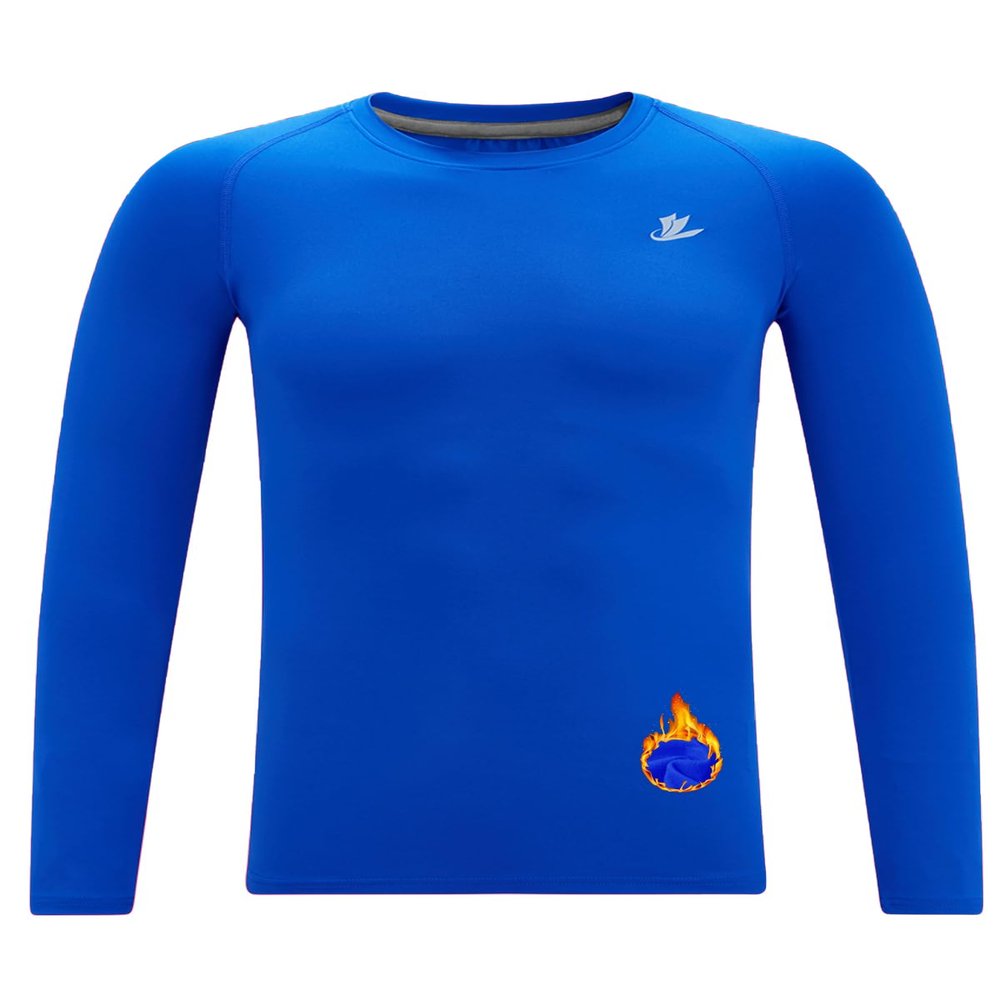 DEVOROPA Youth Boys Compression Thermal Shirt Long Sleeve Kids Fleece Baselayer Soccer Baseball Undershirt Royal Blue XS
