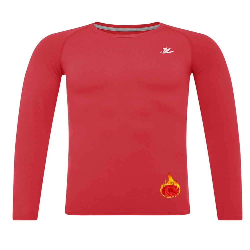 DEVOROPA Youth Boys Compression Thermal Shirt Long Sleeve Kids Fleece Baselayer Soccer Baseball Undershirt Red XS