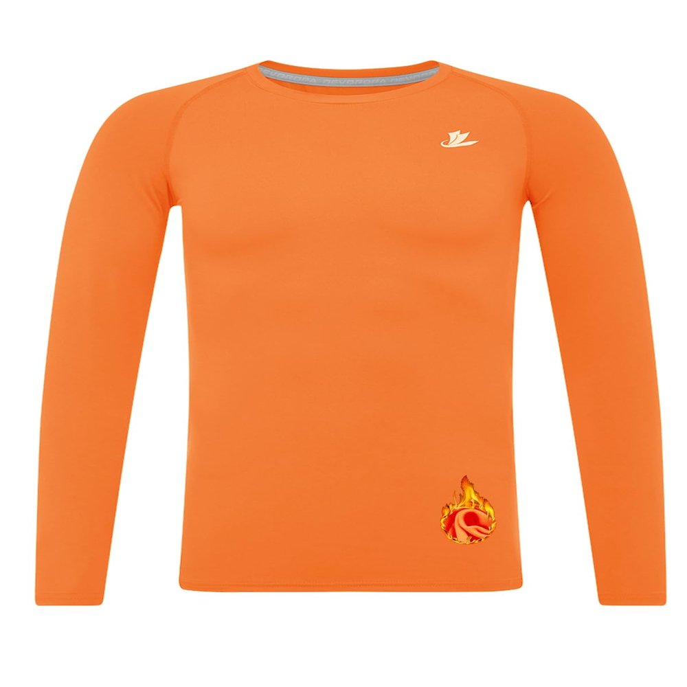 DEVOROPA Youth Boys Compression Thermal Shirt Long Sleeve Fleece Baselayer Soccer Baseball Undershirt Orange XL