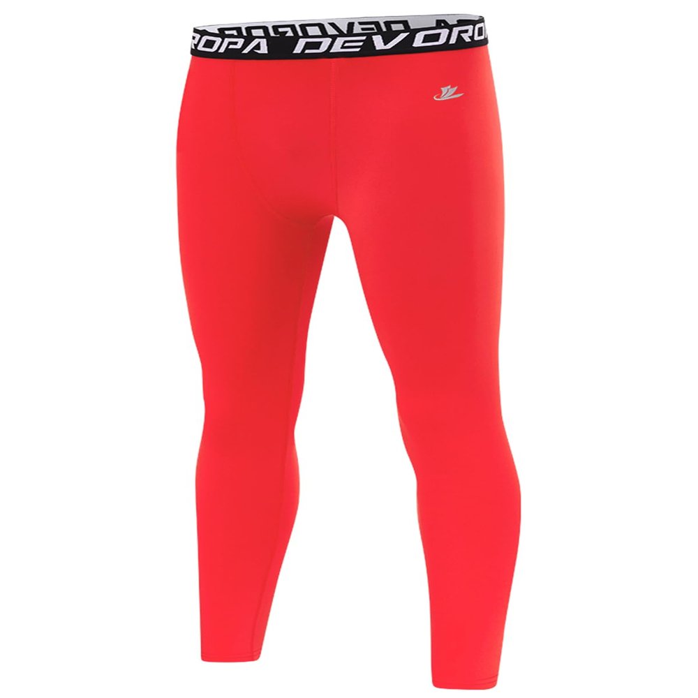 DEVOROPA Boys Leggings Quick Dry Youth Compression Pants Sports Tights Basketball Base Layer Red M