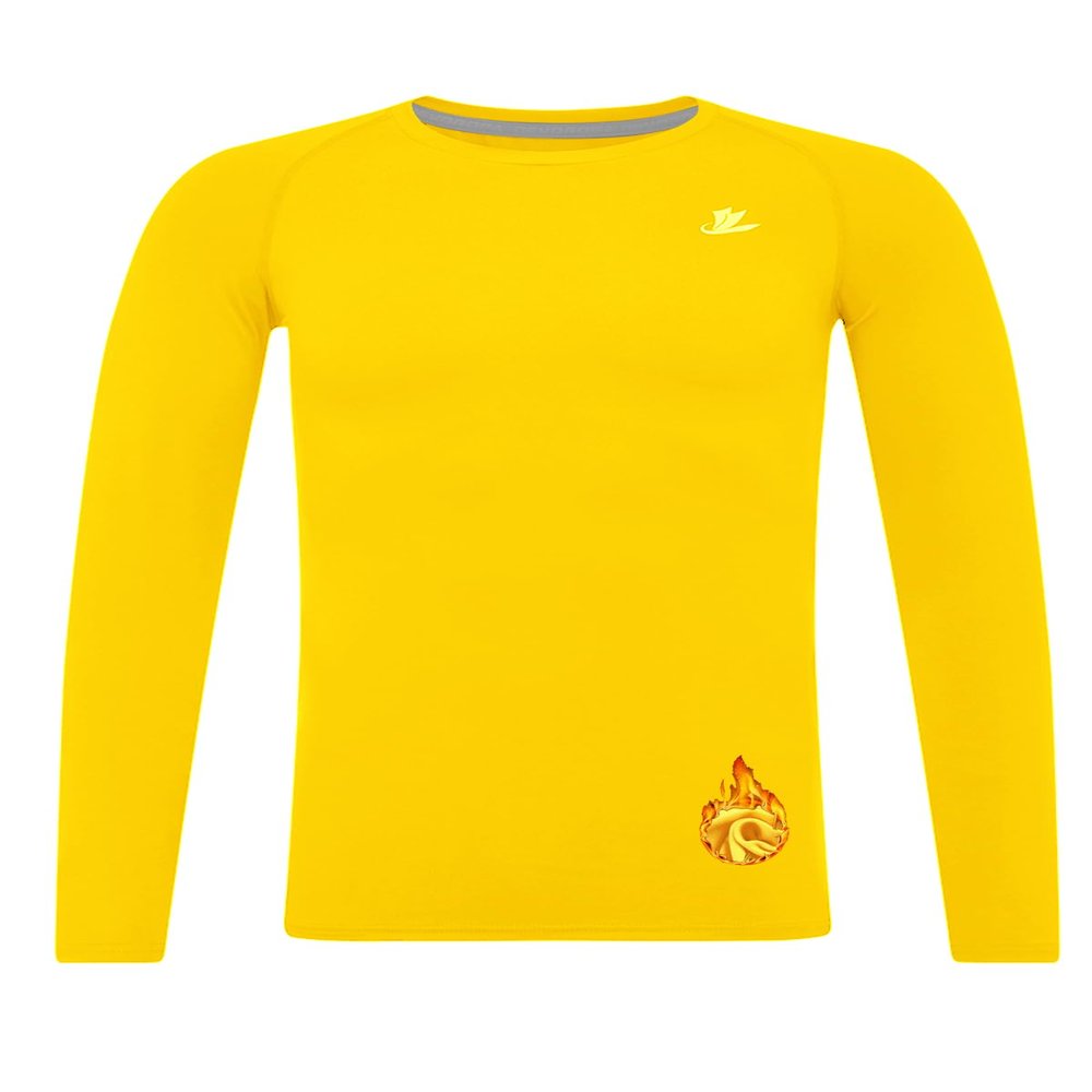 DEVOROPA Youth Boys Compression Thermal Shirt Long Sleeve Kids Fleece Baselayer Soccer Baseball Undershirt Yellow L
