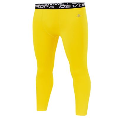 DEVOROPA Boys Leggings Quick Dry Youth Compression Pants Sports Tights Basketball Base Layer Yellow XL