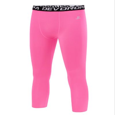 DEVOROPA Youth Boys Compression Pants 3/4 Length Sports Tights Leggings Soccer Basketball Base Layer Pink L