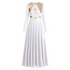 Women Metallic Cross Liturgical Praise Dance Dress Lyrical Dancewear Color Block Full Length Robe Worship Choir Dress Celebration of Spirit Dance Drseses White + Gold Cross XL view 1