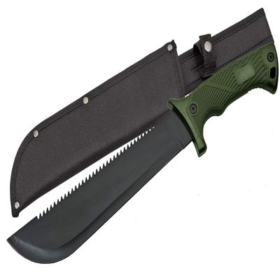 SZCO Supplies 16" Machete with Saw Back Blade  Tactical Hunting Knife with Rubberized Handle, Stainless Steel Blade, and Nylon Sheath  Military Style Camping and Outdoor Tool