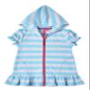Beach Coverups for Girls Swimsuit Cover Up Cotton Terry Hood Swim Robe Swimwear - Turquoise Stripe (Size 6X) view 3