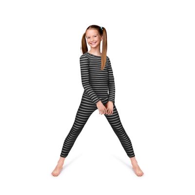 Rocky Thermal Underwear Kids Girls Thermal Underwear Set Long Johns kid Thermals Kid Base Layer kids thermals top bottom set, Black Striped, Large, Standard-185 GSM, THERMALS SET