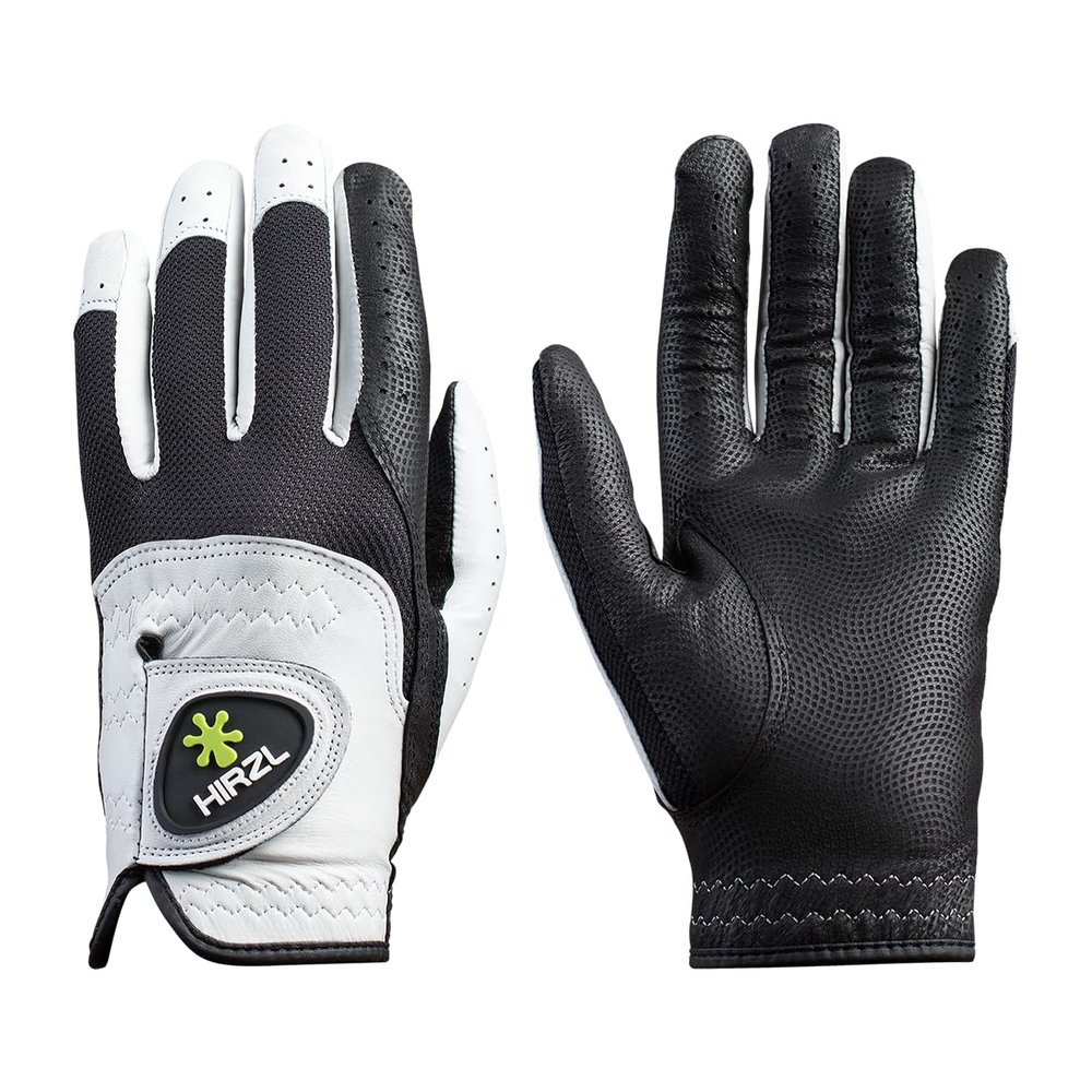 HIRZL Trust Control 2.0 Golf Glove, All Weather Mens Golf Glove, White/Black, Kangaroo Leather Palm, Cabretta Leather Backhand, Trusted by Pros, Sweat Free, Ultimate Grip