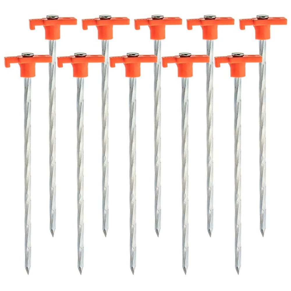 12-Piece Galvanized Steel Tent Pegs - Orange Garden Stakes
