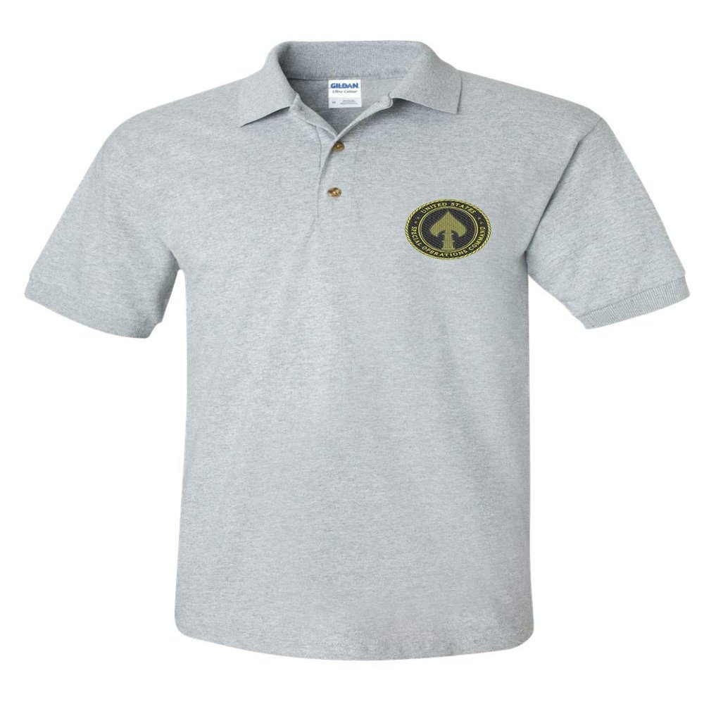 ALLNTRENDS Men's Polo T Shirt Special Operations Command Embroidered USSOCOM (S, Sporty Grey)