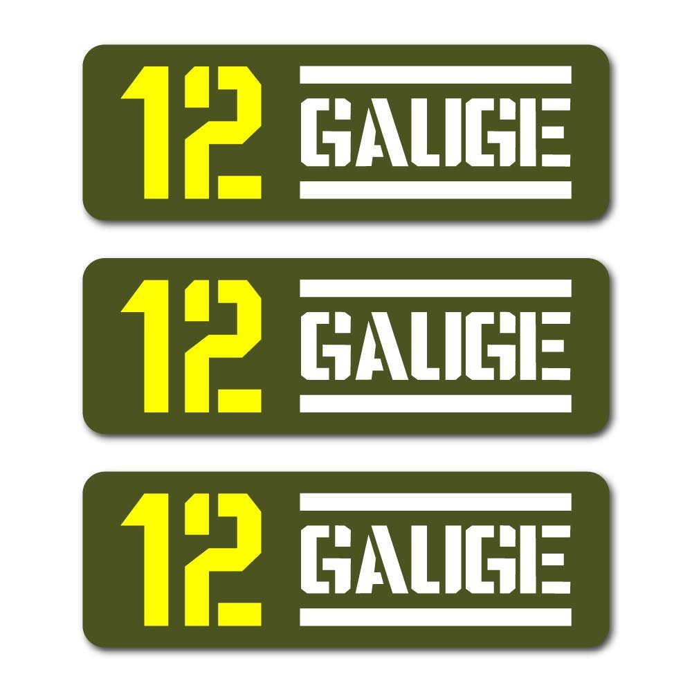 12 Gauge Ammo Bullet Olive Color Vinyl Decal Sticker 3"x1" 3-Pack