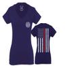 0058. American Flag Thin Red Line Firefighter Support Seal for Women V Neck Fitted T Shirt (Navy Blue, X Small) view 1