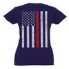 0058. American Flag Thin Red Line Firefighter Support Seal for Women V Neck Fitted T Shirt (Navy Blue, X Small) view 3
