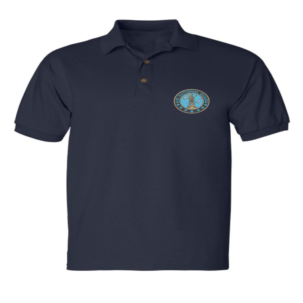 ALLNTRENDS Men's Polo T Shirt US Air National Guard Embroidered Military Shirt (L, Navy Blue)