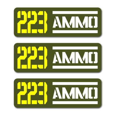 223 Ammo Black Yellow Gun Bullets Vinyl Decal Sticker 3"x1" 3-Pack