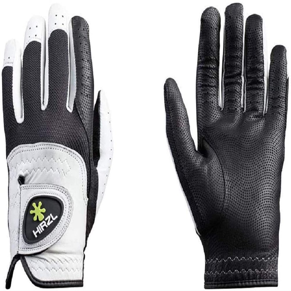 HIRZL Trust Control 2.0 Golf Glove, All Weather Mens Golf Glove, White/Black, Kangaroo Leather Palm, Cabretta Leather Backhand, Trusted by Pros, Sweat Free, Ultimate Grip