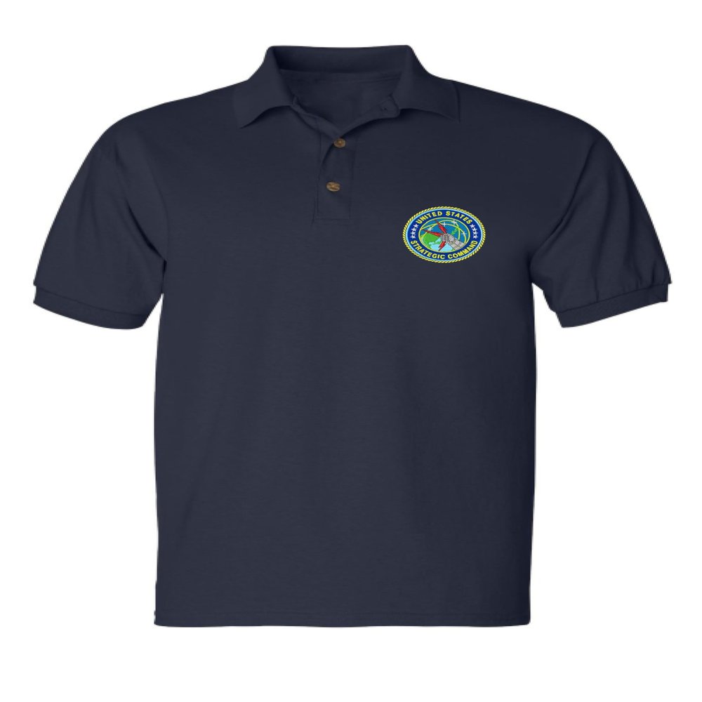 ALLNTRENDS Men's Polo T Shirt United States Strategic Command Embroidered Shirt (XL, Navy Blue)