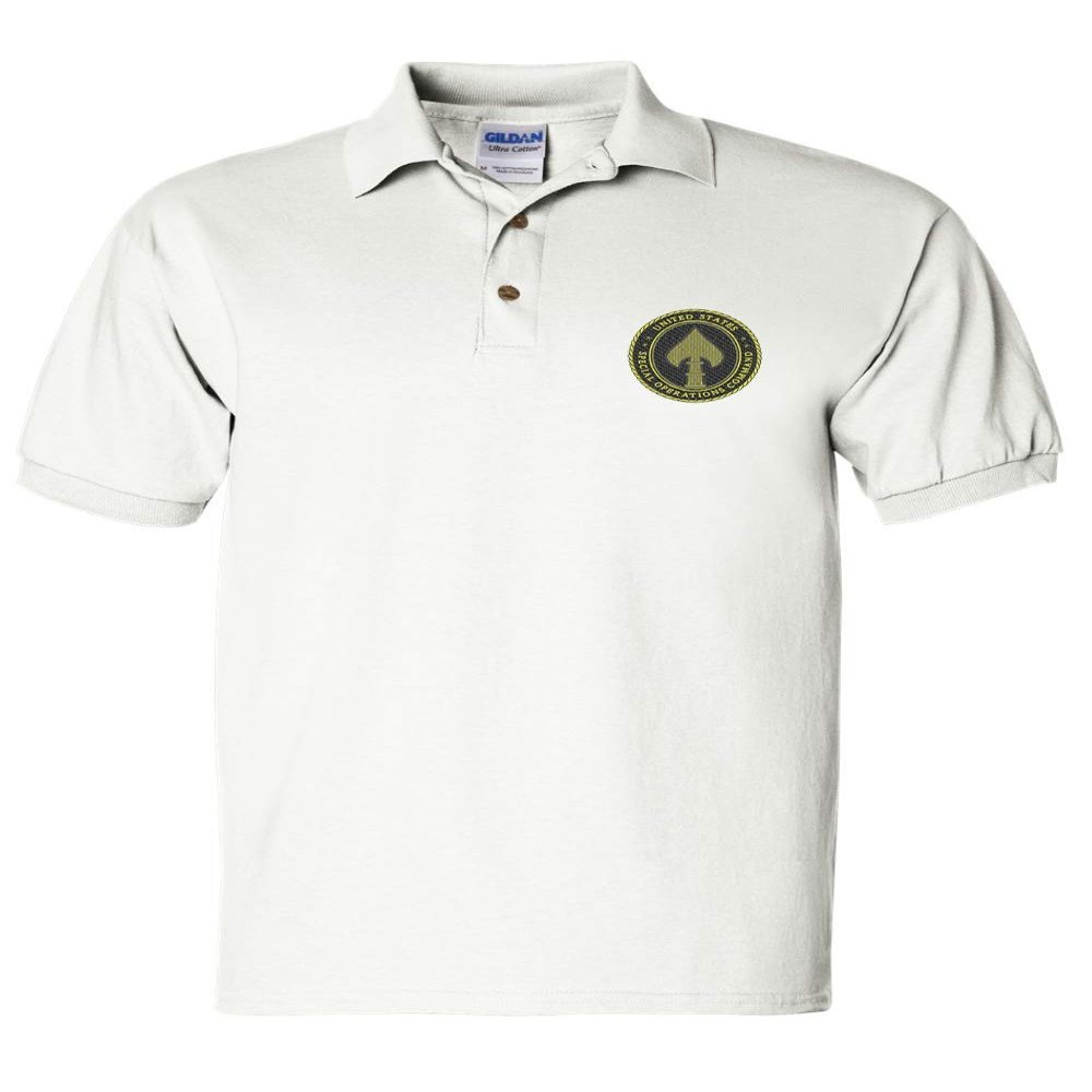 ALLNTRENDS Men's Polo T Shirt Special Operations Command Embroidered USSOCOM (XL, White)