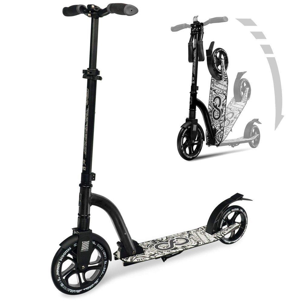 Crazy Skates Foldable Kick Scooter - Kick Scooters for Adults, Teens and Kids with Carrying Strap - Fast Folding, Adjustable Handlebars and Lightweight - New York City Scooter (NYC) - Black