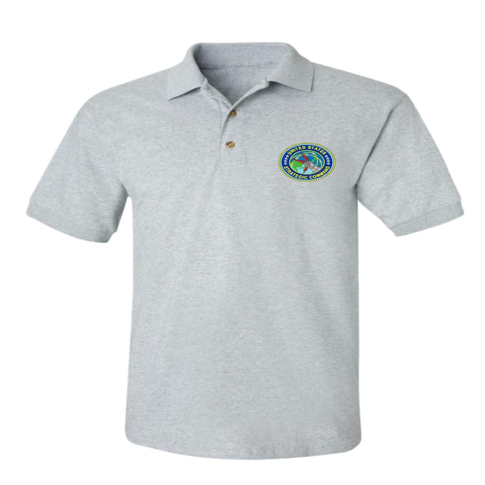 ALLNTRENDS Men's Polo T Shirt United States Strategic Command Embroidered Shirt (XL, Sporty Grey)