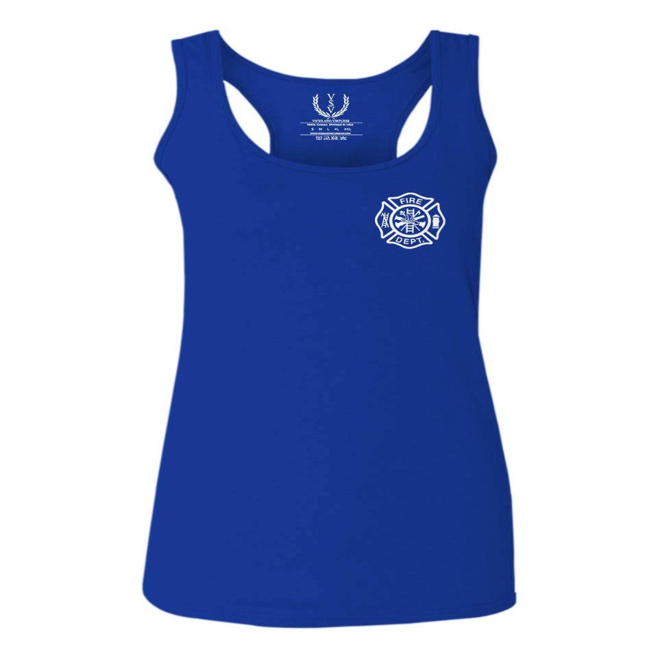 0058. American Flag Thin Red Line Firefighter Support Seal Women's Tank Top Racerback (Royal X Small)