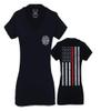 0058. American Flag Thin Red Line Firefighter Support Seal for Women V Neck Fitted T Shirt (Black, X Small)