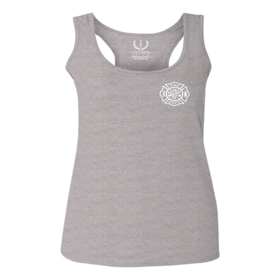 0058. American Flag Thin Red Line Firefighter Support Seal Women's Tank Top Racerback (Light Gray X Small)