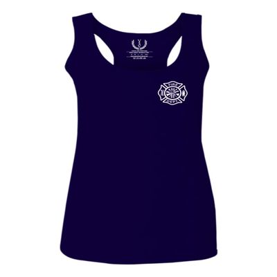 0058. American Flag Thin Red Line Firefighter Support Seal Women's Tank Top Racerback (Navy Blue, X Small)