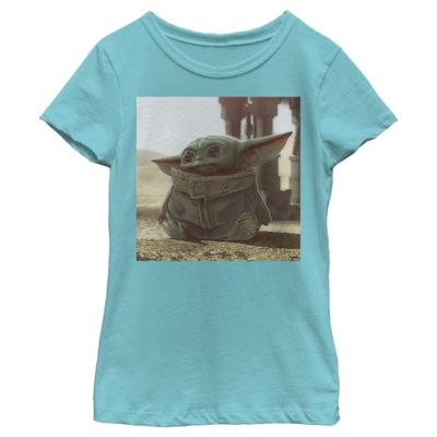 STAR WARS Girl's The Mandalorian The Child Square Frame T-Shirt - Tahiti Blue - Large