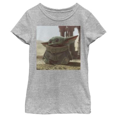 STAR WARS Girl's The Mandalorian The Child Square Frame T-Shirt - Athletic Heather - Large