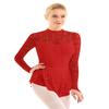 Aislor Women's Girls Ballet Dance Dress Lace Long Sleeve Figure Ice Skating Dress Leotard Dancewear Red Small view 2