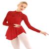 Aislor Women's Girls Ballet Dance Dress Lace Long Sleeve Figure Ice Skating Dress Leotard Dancewear Red Small view 3