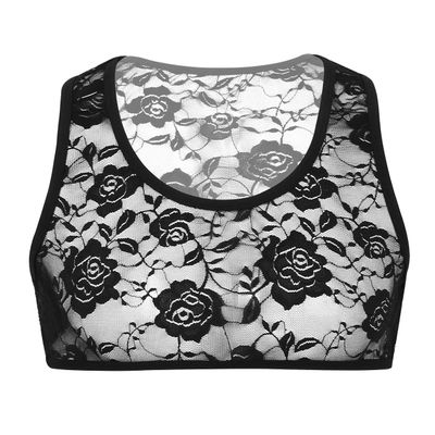 Freebily Sexy Men's Mesh See-Through Sleeveless Fishnet Muscle Crop Tank Top Vest Black Floral Lace X-Large