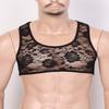 Freebily Sexy Men's Mesh See-Through Sleeveless Fishnet Muscle Crop Tank Top Vest Black Floral Lace X-Large view 3