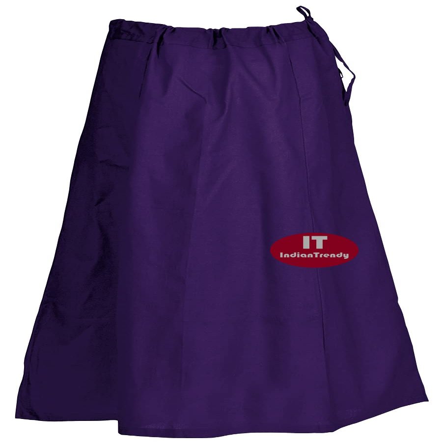 Indian Trendy Sari Petticoat Cotton Stitched Adjustable Waist Saree Underskirt Lining Skirt - One Size - Violet