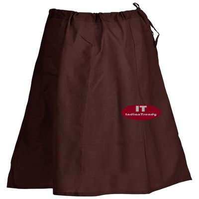 Indian Trendy Sari Petticoat Cotton Stitched Adjustable Waist Saree Underskirt Lining Skirt - One Size - Brown