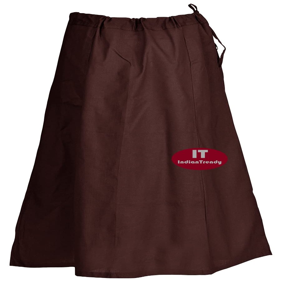 Indian Trendy Sari Petticoat Cotton Stitched Adjustable Waist Saree Underskirt Lining Skirt - One Size - Brown
