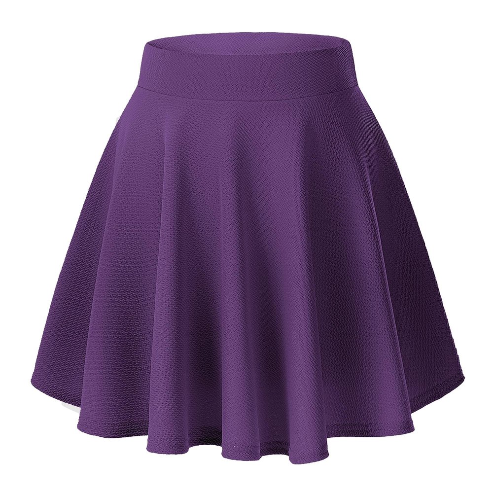 Urban CoCo Women's Basic Versatile Stretchy Flared Casual Mini Skater Skirt (M, Deep Purple)