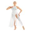JEATHA Women's Shiny Sequins Lyrical Modern Contemporary Dance Dress Costume Long Flowy Slit Skirts White X-Large view 3