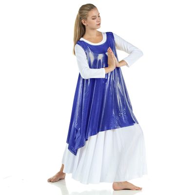 Danzcue Womens Celebration of Spirit Dance Drapey Tunic Tank Pullover Praise Dance Tunic for Women, Metallic Bright Royal, Large-X-Large