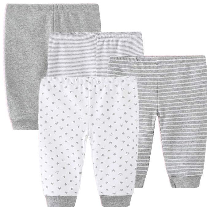 Kiddiezoom 4-Pack Newborn Pants Baby and Toddler Unisex Cotton trousers Pants, Grey Heather, 3-6 Months