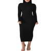 BORIFLORS Women's Sexy Basic Long Sleeve Turtleneck Bodycon Party Long Pencil Dress,Large,Black view 1