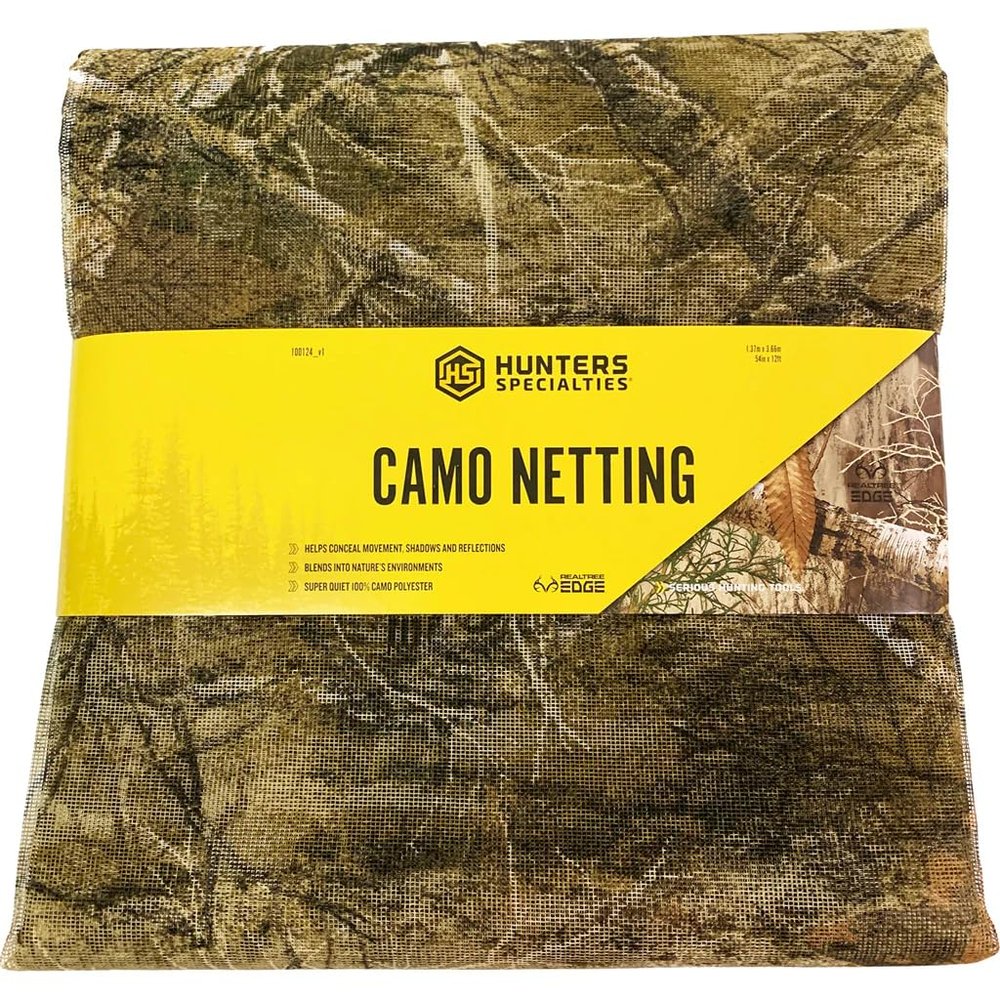 Hunters Specialties Camo Netting - Hunting Durable Lightweight Quiet Realistic Concealment Camouflage Polyester Netting for Blinds, 54 in X 12 FT - Realtree Edge
