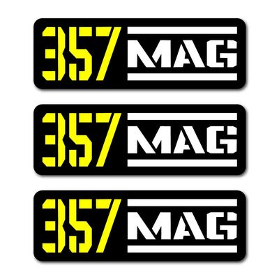 357 MAG Ammo Bullet Balck Yellow Vinyl Decal Sticker Label 3"x1" 3-Pack