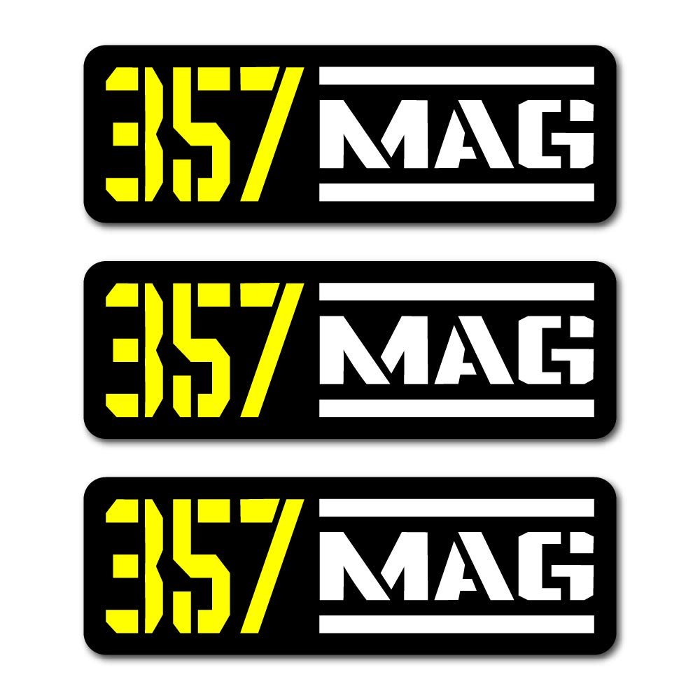 357 MAG Ammo Bullet Balck Yellow Vinyl Decal Sticker Label 3"x1" 3-Pack