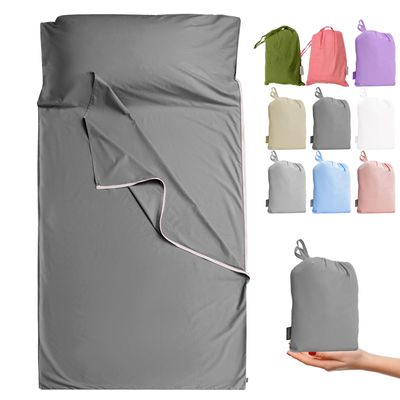 Cozysilk Brand - GANNAFEE Cotton Sleeping Bag Liner with Zipper - 100% Cotton Travel Sheet Sleep Sack Adult - Travel Sleeping Bag for Hotels Camping Hiking (Single Luxury - 41 x 87 inch, A-Dark Grey)